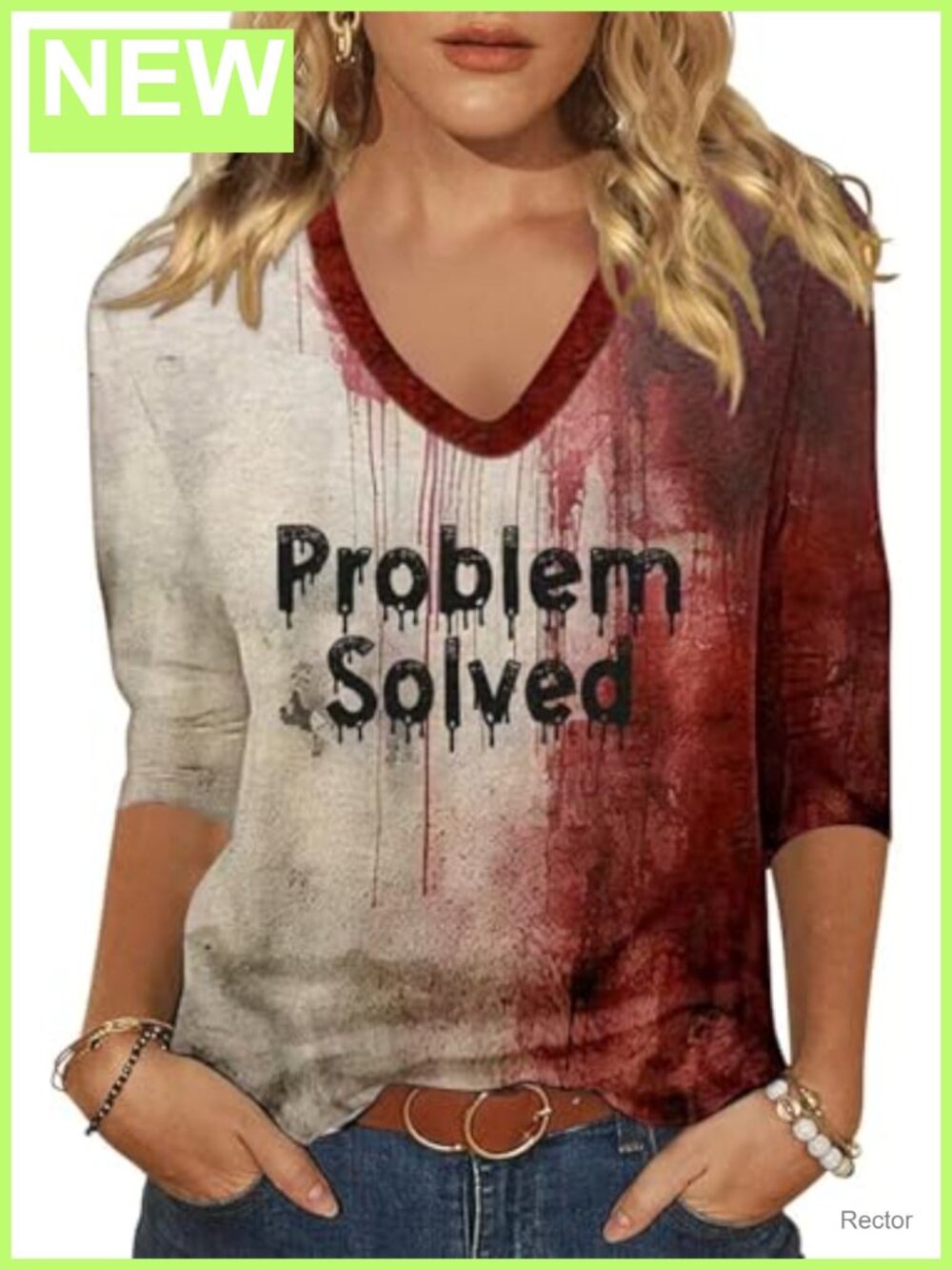 Womens Fall Halloween 3/4 Sleeve V Neck Tee